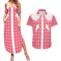 Aloha Hawaii Cowboys Paniolo Couples Matching Summer Maxi Dress and Hawaiian Shirt Rose Palaka LT7 Pink - Polynesian Pride