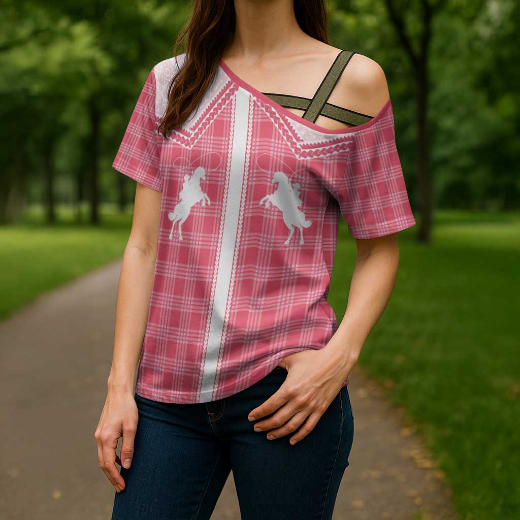 Aloha Hawaii Cowboys Paniolo Cross Shoulder Shirt Rose Palaka - Polynesian Pride