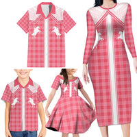 Aloha Hawaii Cowboys Paniolo Family Matching Long Sleeve Bodycon Dress and Hawaiian Shirt Rose Palaka LT7 - Polynesian Pride