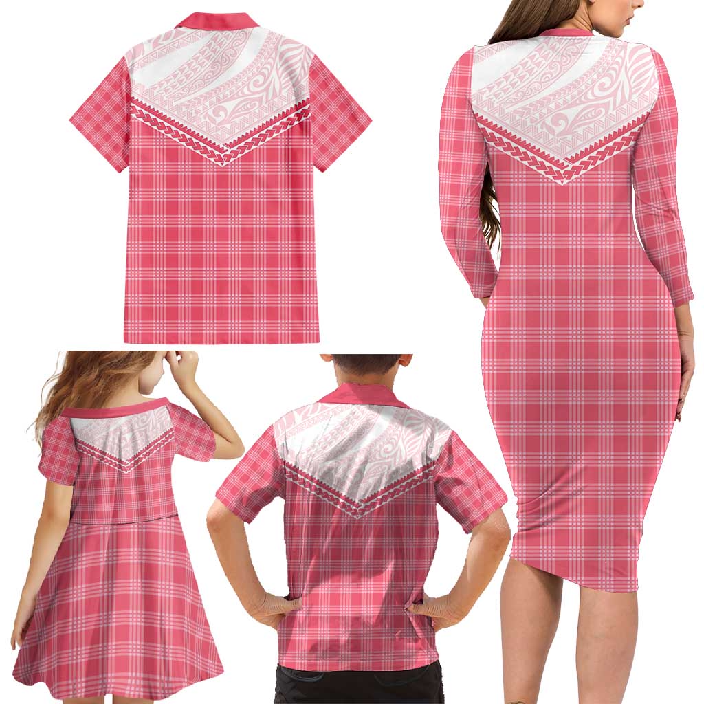 Aloha Hawaii Cowboys Paniolo Family Matching Long Sleeve Bodycon Dress and Hawaiian Shirt Rose Palaka LT7 - Polynesian Pride