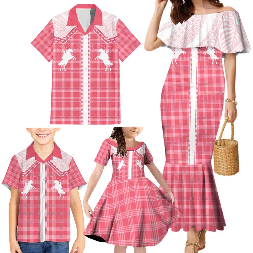 Aloha Hawaii Cowboys Paniolo Family Matching Mermaid Dress and Hawaiian Shirt Rose Palaka LT7 - Polynesian Pride