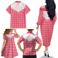Aloha Hawaii Cowboys Paniolo Family Matching Off The Shoulder Long Sleeve Dress and Hawaiian Shirt Rose Palaka LT7 - Polynesian Pride