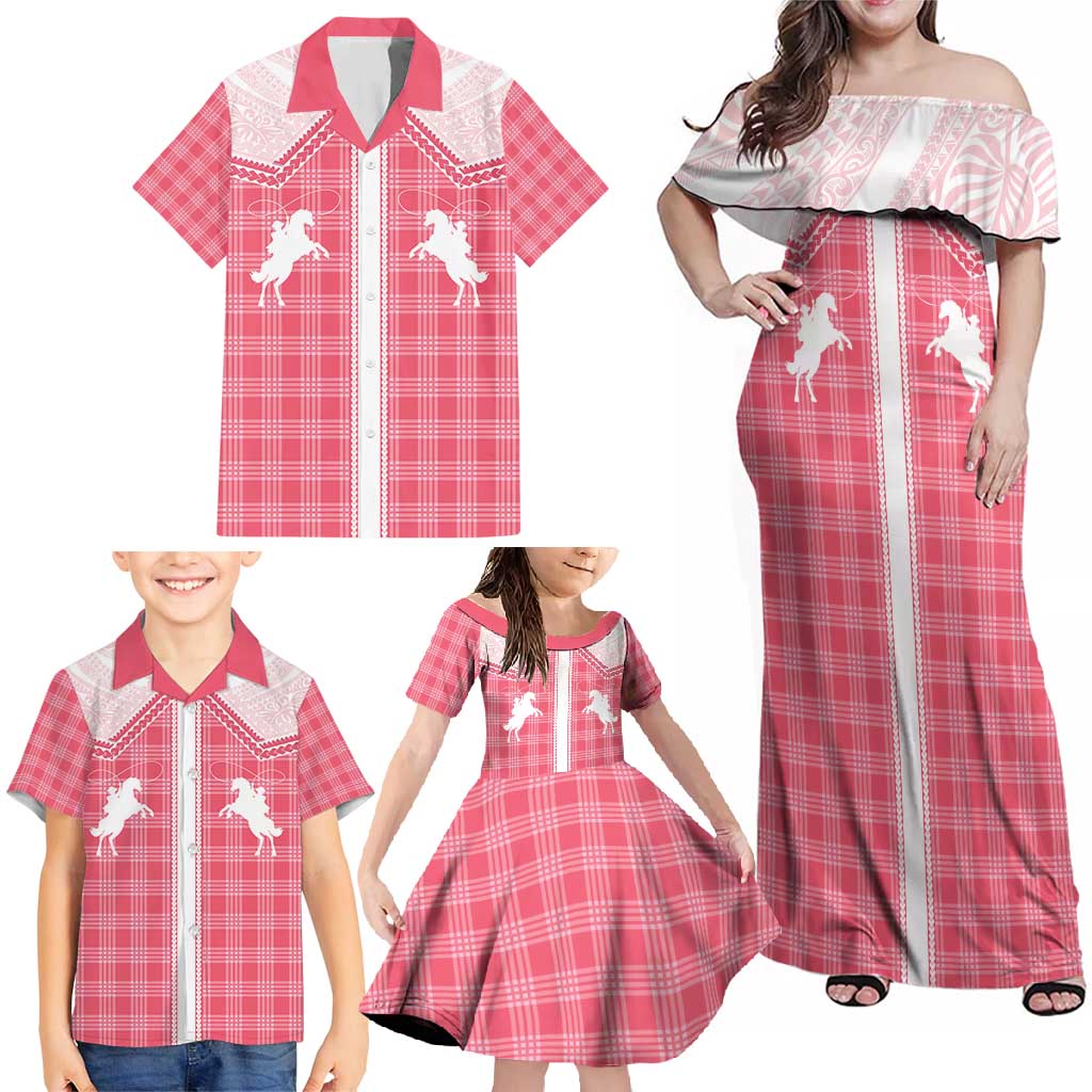 Aloha Hawaii Cowboys Paniolo Family Matching Off Shoulder Maxi Dress and Hawaiian Shirt Rose Palaka LT7 - Polynesian Pride