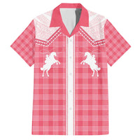 Aloha Hawaii Cowboys Paniolo Family Matching Off Shoulder Maxi Dress and Hawaiian Shirt Rose Palaka LT7 Dad's Shirt - Short Sleeve Pink - Polynesian Pride