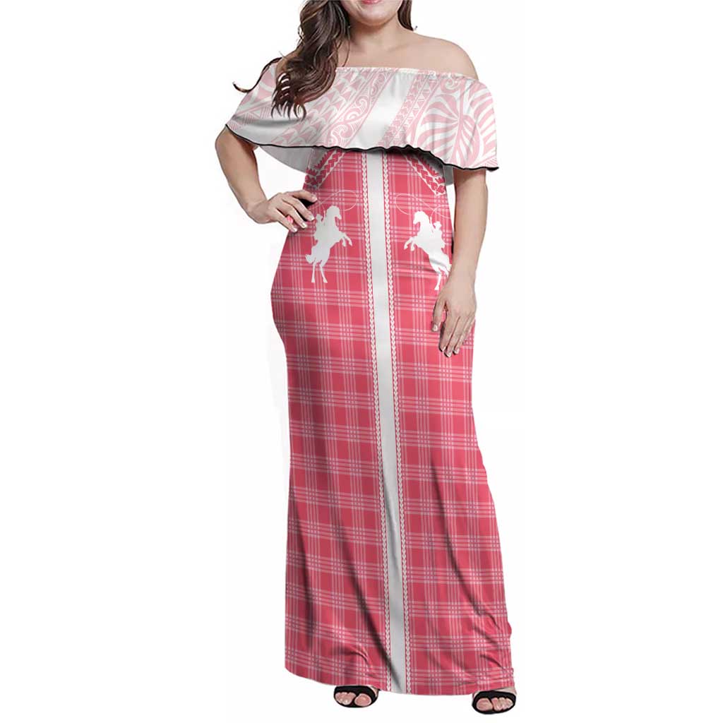 Aloha Hawaii Cowboys Paniolo Family Matching Off Shoulder Maxi Dress and Hawaiian Shirt Rose Palaka LT7 Mom's Dress Pink - Polynesian Pride