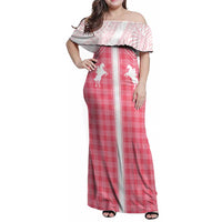 Aloha Hawaii Cowboys Paniolo Family Matching Off Shoulder Maxi Dress and Hawaiian Shirt Rose Palaka LT7 Mom's Dress Pink - Polynesian Pride