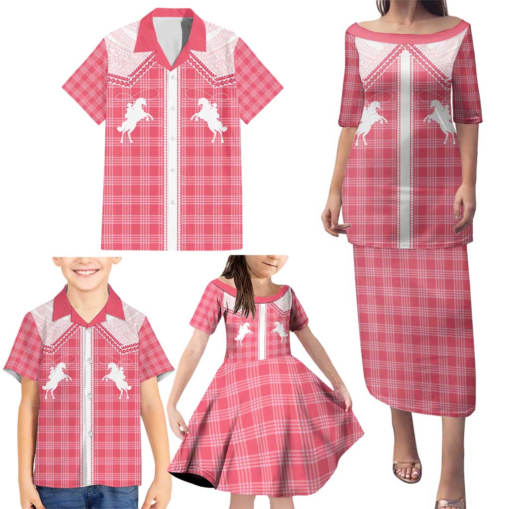 Aloha Hawaii Cowboys Paniolo Family Matching Puletasi and Hawaiian Shirt Rose Palaka LT7 - Polynesian Pride