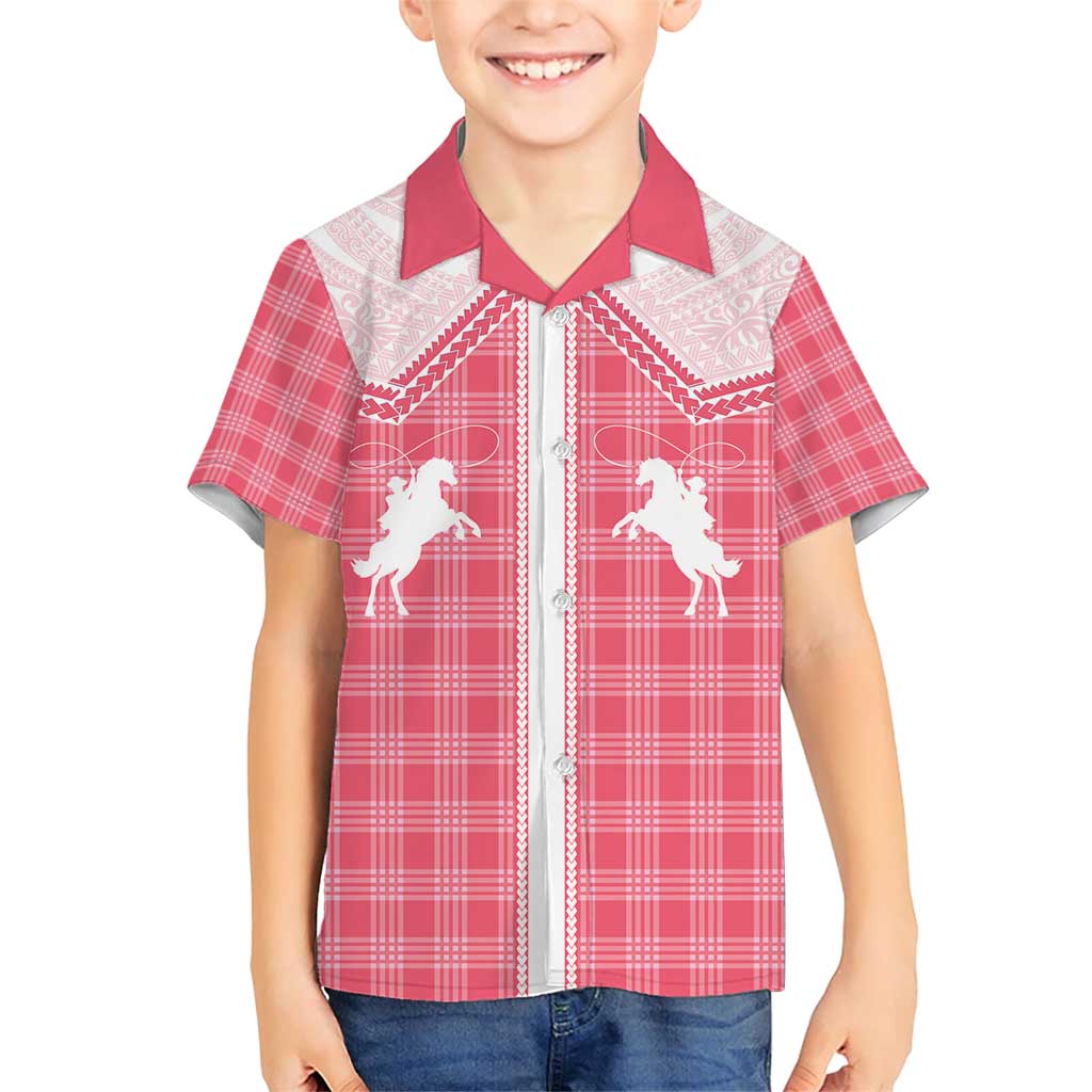 Aloha Hawaii Cowboys Paniolo Family Matching Short Sleeve Bodycon Dress and Hawaiian Shirt Rose Palaka LT7 Son's Shirt Pink - Polynesian Pride