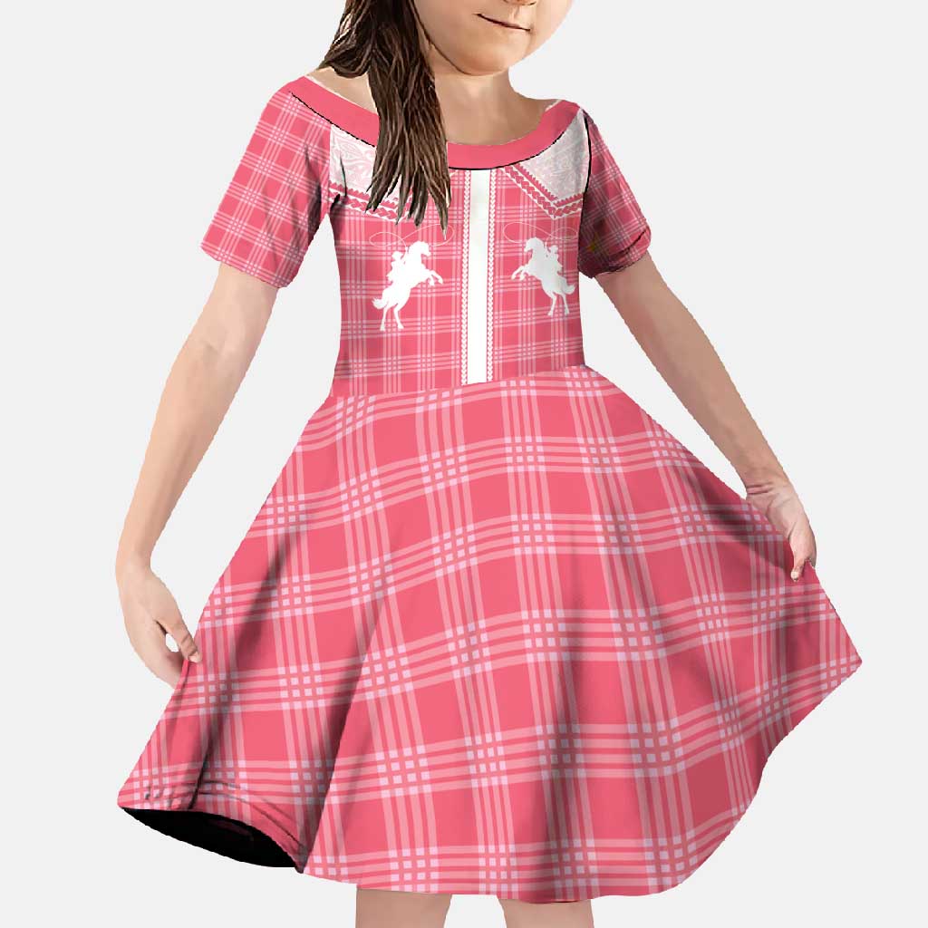 Aloha Hawaii Cowboys Paniolo Family Matching Summer Maxi Dress and Hawaiian Shirt Rose Palaka LT7 Daughter's Dress Pink - Polynesian Pride