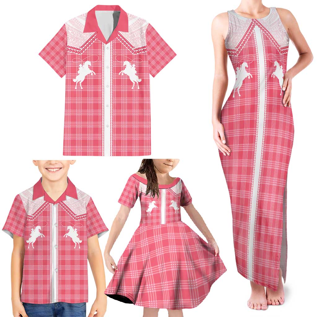 Aloha Hawaii Cowboys Paniolo Family Matching Tank Maxi Dress and Hawaiian Shirt Rose Palaka LT7 - Polynesian Pride