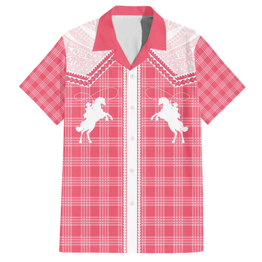 Aloha Hawaii Cowboys Paniolo Family Matching Tank Maxi Dress and Hawaiian Shirt Rose Palaka LT7 Dad's Shirt - Short Sleeve Pink - Polynesian Pride