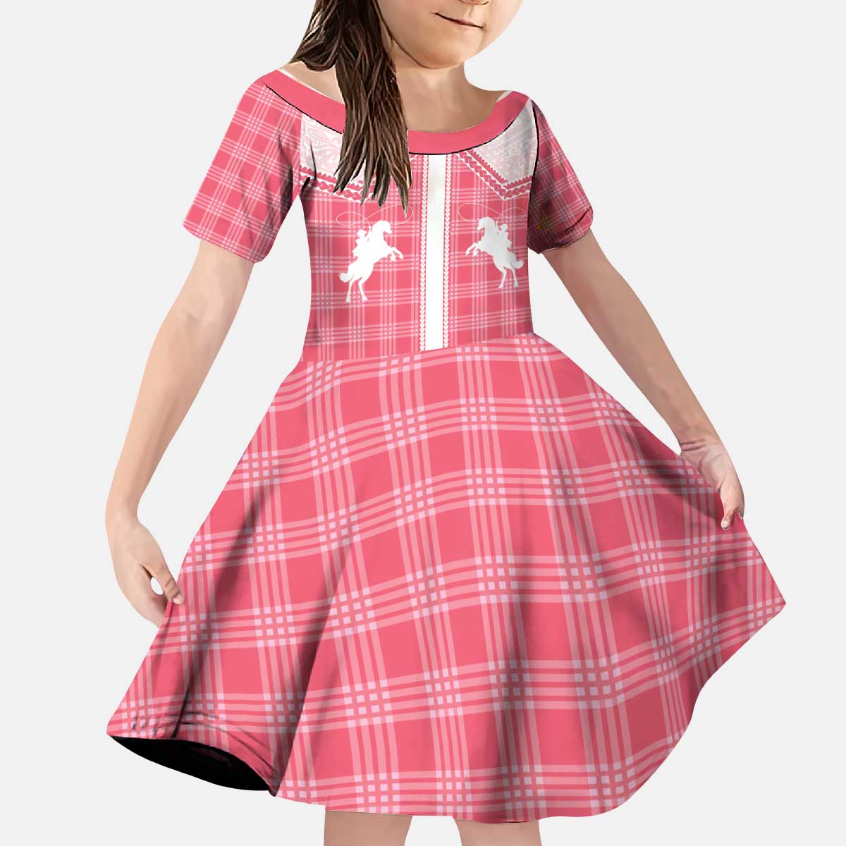 Aloha Hawaii Cowboys Paniolo Kid Short Sleeve Dress Rose Palaka - Polynesian Pride
