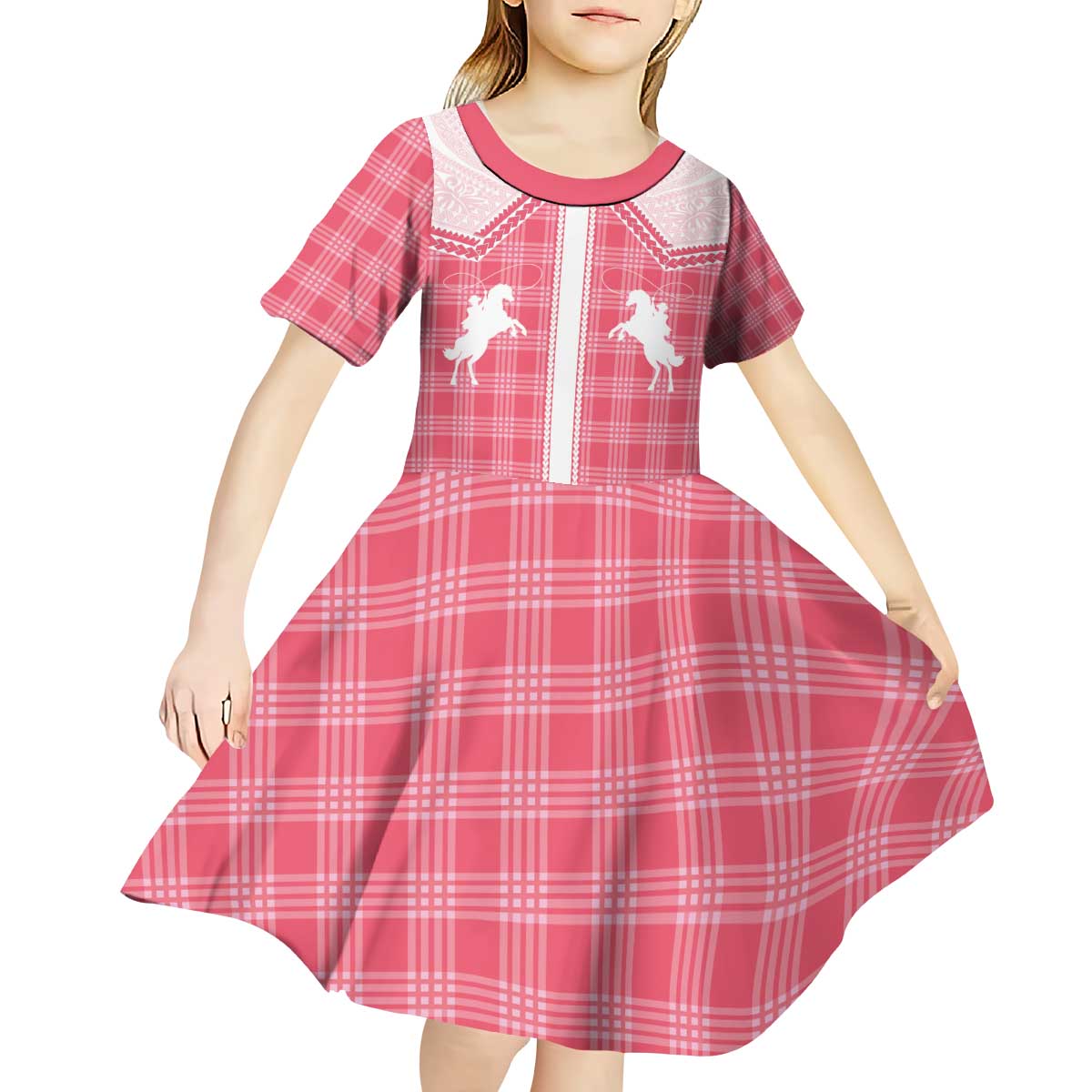 Aloha Hawaii Cowboys Paniolo Kid Short Sleeve Dress Rose Palaka - Polynesian Pride