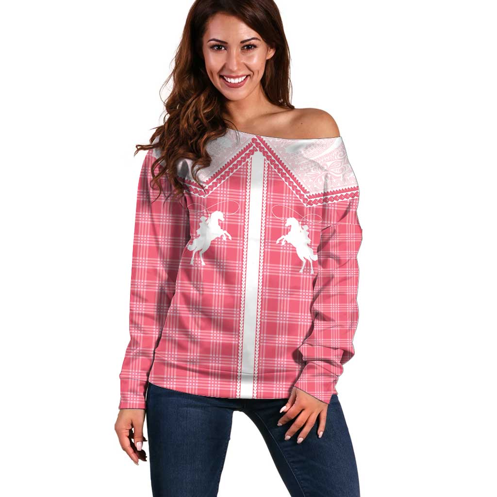 Aloha Hawaii Cowboys Paniolo Off Shoulder Sweater Rose Palaka - Polynesian Pride