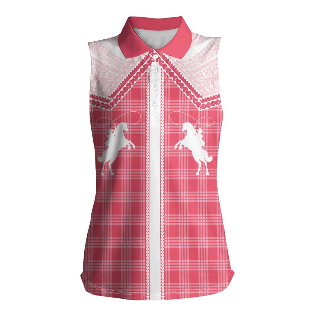 Aloha Hawaii Cowboys Paniolo Women Sleeveless Polo Shirt Rose Palaka - Polynesian Pride