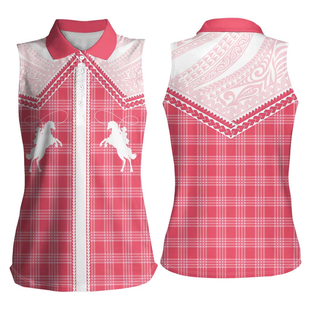 Aloha Hawaii Cowboys Paniolo Women Sleeveless Polo Shirt Rose Palaka LT7 - Polynesian Pride