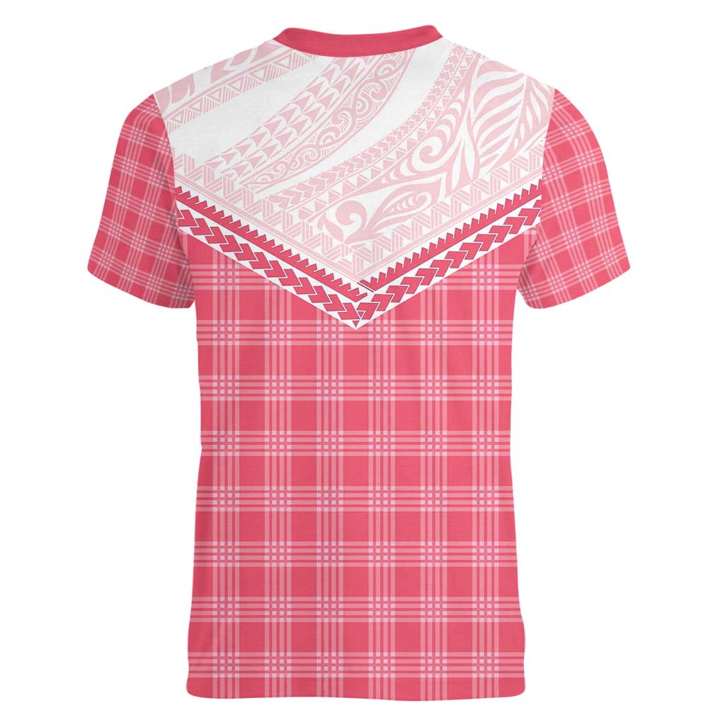 Aloha Hawaii Cowboys Paniolo Women V-Neck T-Shirt Rose Palaka LT7 - Polynesian Pride