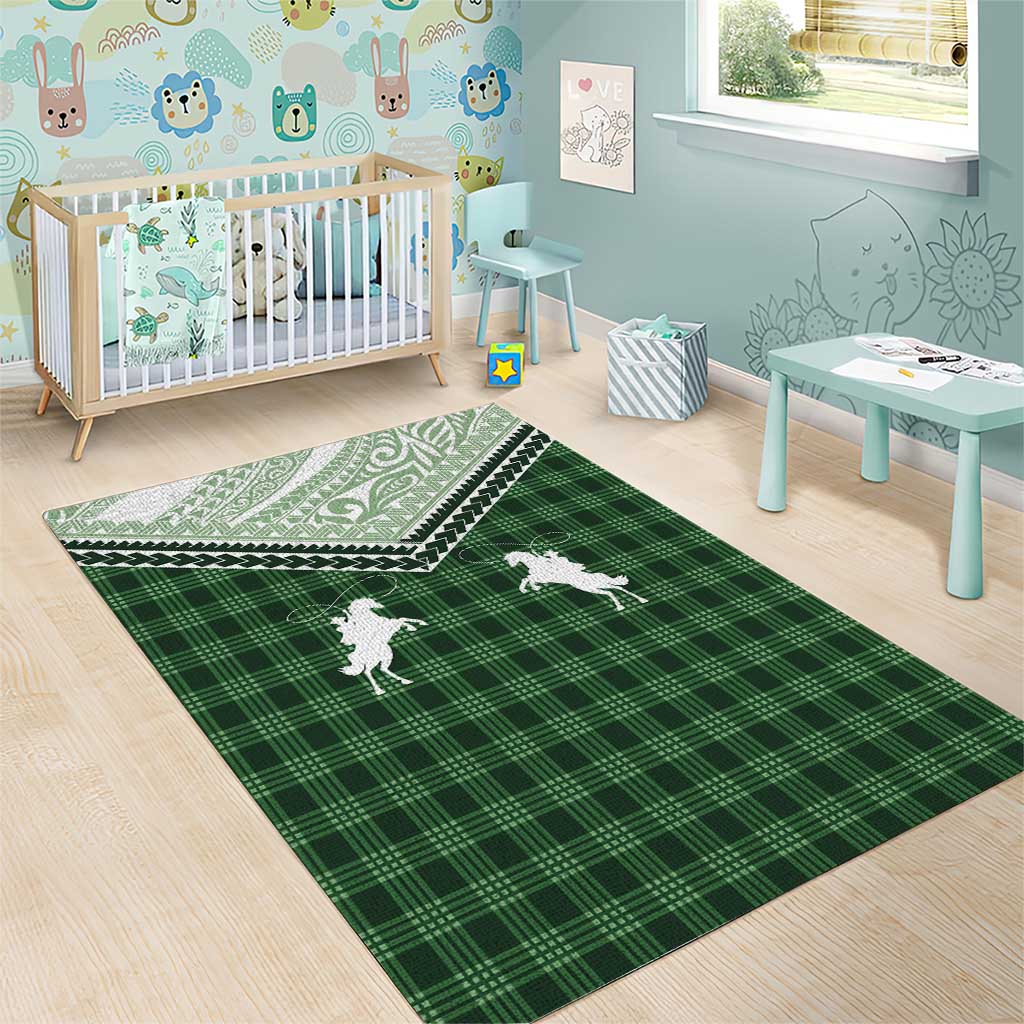 Aloha Hawaii Cowboys Paniolo Area Rug Forest Green Palaka - Polynesian Pride