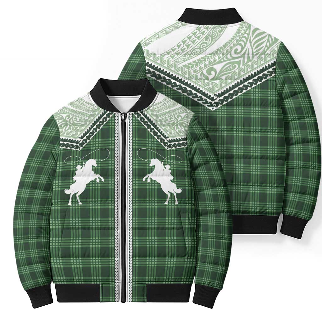 Aloha Hawaii Cowboys Paniolo Bomber Puffer Jacket Forest Green Palaka LT7 - Polynesian Pride