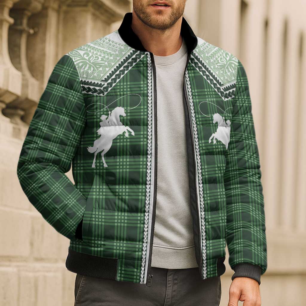 Aloha Hawaii Cowboys Paniolo Bomber Puffer Jacket Forest Green Palaka LT7 - Polynesian Pride
