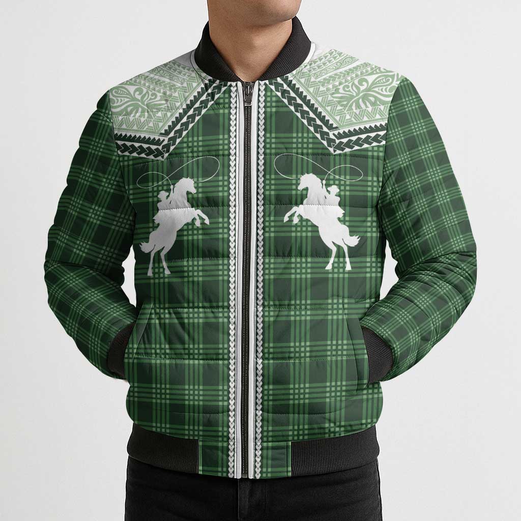 Aloha Hawaii Cowboys Paniolo Bomber Puffer Jacket Forest Green Palaka LT7 - Polynesian Pride