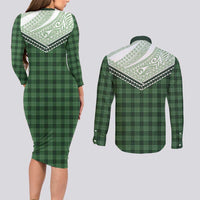 Aloha Hawaii Cowboys Paniolo Couples Matching Long Sleeve Bodycon Dress and Long Sleeve Button Shirt Forest Green Palaka LT7 - Polynesian Pride