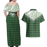 Aloha Hawaii Cowboys Paniolo Couples Matching Off Shoulder Maxi Dress and Hawaiian Shirt Forest Green Palaka LT7 - Polynesian Pride