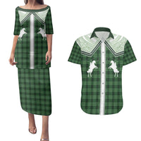 Aloha Hawaii Cowboys Paniolo Couples Matching Puletasi and Hawaiian Shirt Forest Green Palaka LT7 Dark Green - Polynesian Pride