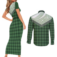 Aloha Hawaii Cowboys Paniolo Couples Matching Short Sleeve Bodycon Dress and Long Sleeve Button Shirt Forest Green Palaka LT7 - Polynesian Pride