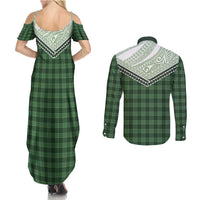 Aloha Hawaii Cowboys Paniolo Couples Matching Summer Maxi Dress and Long Sleeve Button Shirt Forest Green Palaka LT7 - Polynesian Pride