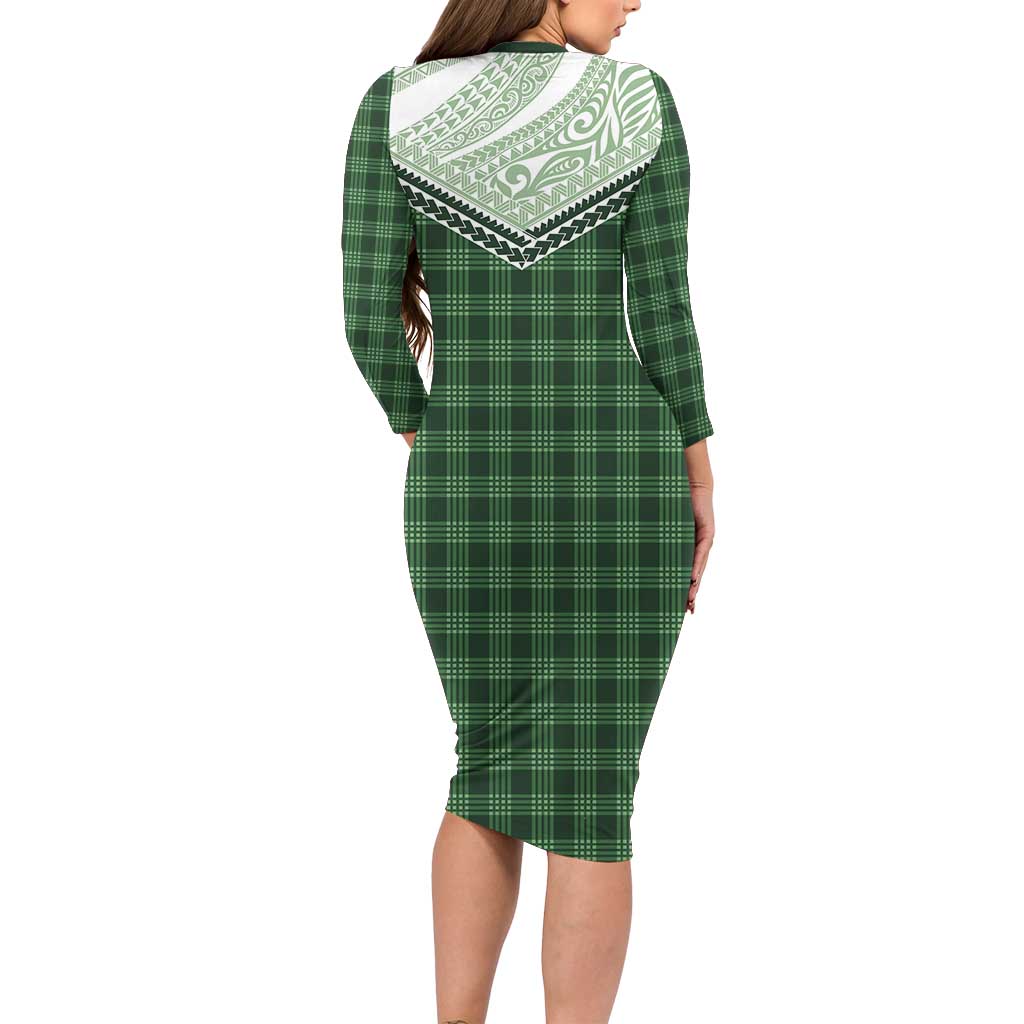 Aloha Hawaii Cowboys Paniolo Family Matching Long Sleeve Bodycon Dress and Hawaiian Shirt Forest Green Palaka LT7 - Polynesian Pride