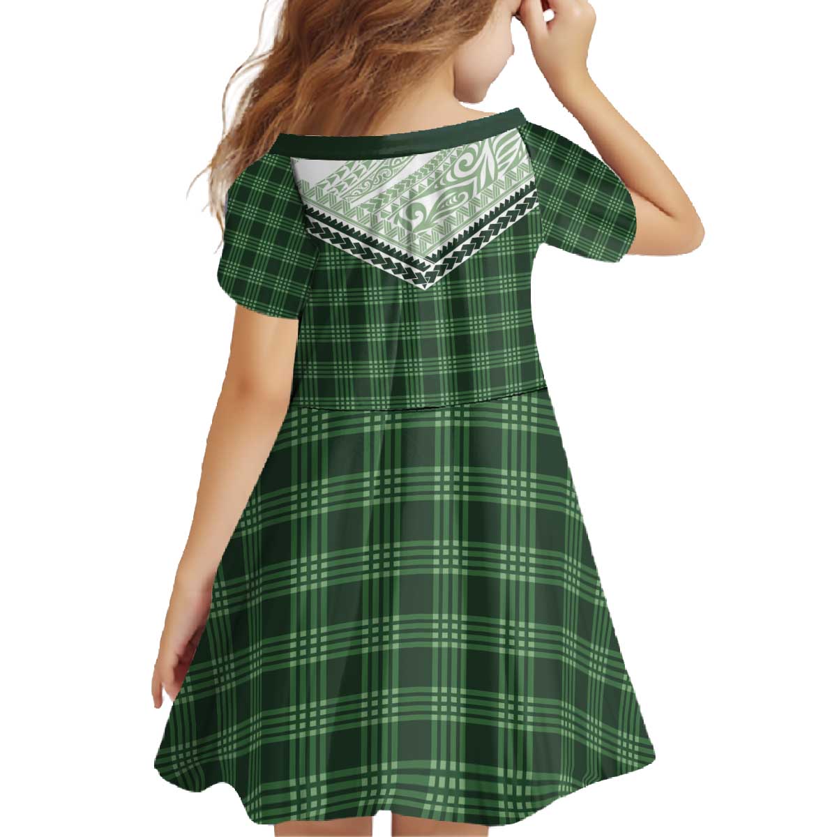 Aloha Hawaii Cowboys Paniolo Family Matching Off The Shoulder Long Sleeve Dress and Hawaiian Shirt Forest Green Palaka LT7 - Polynesian Pride