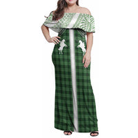 Aloha Hawaii Cowboys Paniolo Family Matching Off Shoulder Maxi Dress and Hawaiian Shirt Forest Green Palaka LT7 Mom's Dress Dark Green - Polynesian Pride