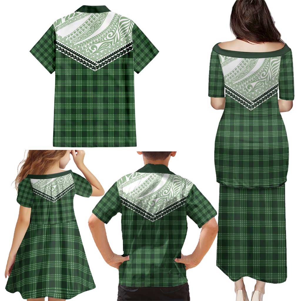 Aloha Hawaii Cowboys Paniolo Family Matching Puletasi and Hawaiian Shirt Forest Green Palaka LT7 - Polynesian Pride