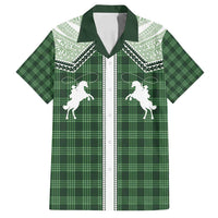 Aloha Hawaii Cowboys Paniolo Family Matching Puletasi and Hawaiian Shirt Forest Green Palaka LT7 Dad's Shirt - Short Sleeve Dark Green - Polynesian Pride