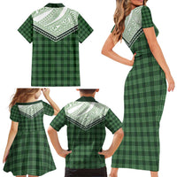 Aloha Hawaii Cowboys Paniolo Family Matching Short Sleeve Bodycon Dress and Hawaiian Shirt Forest Green Palaka LT7 - Polynesian Pride