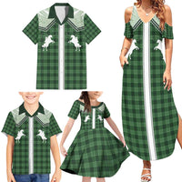 Aloha Hawaii Cowboys Paniolo Family Matching Summer Maxi Dress and Hawaiian Shirt Forest Green Palaka LT7 - Polynesian Pride