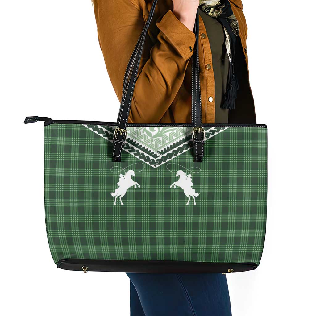 Aloha Hawaii Cowboys Paniolo Leather Tote Bag Forest Green Palaka - Polynesian Pride
