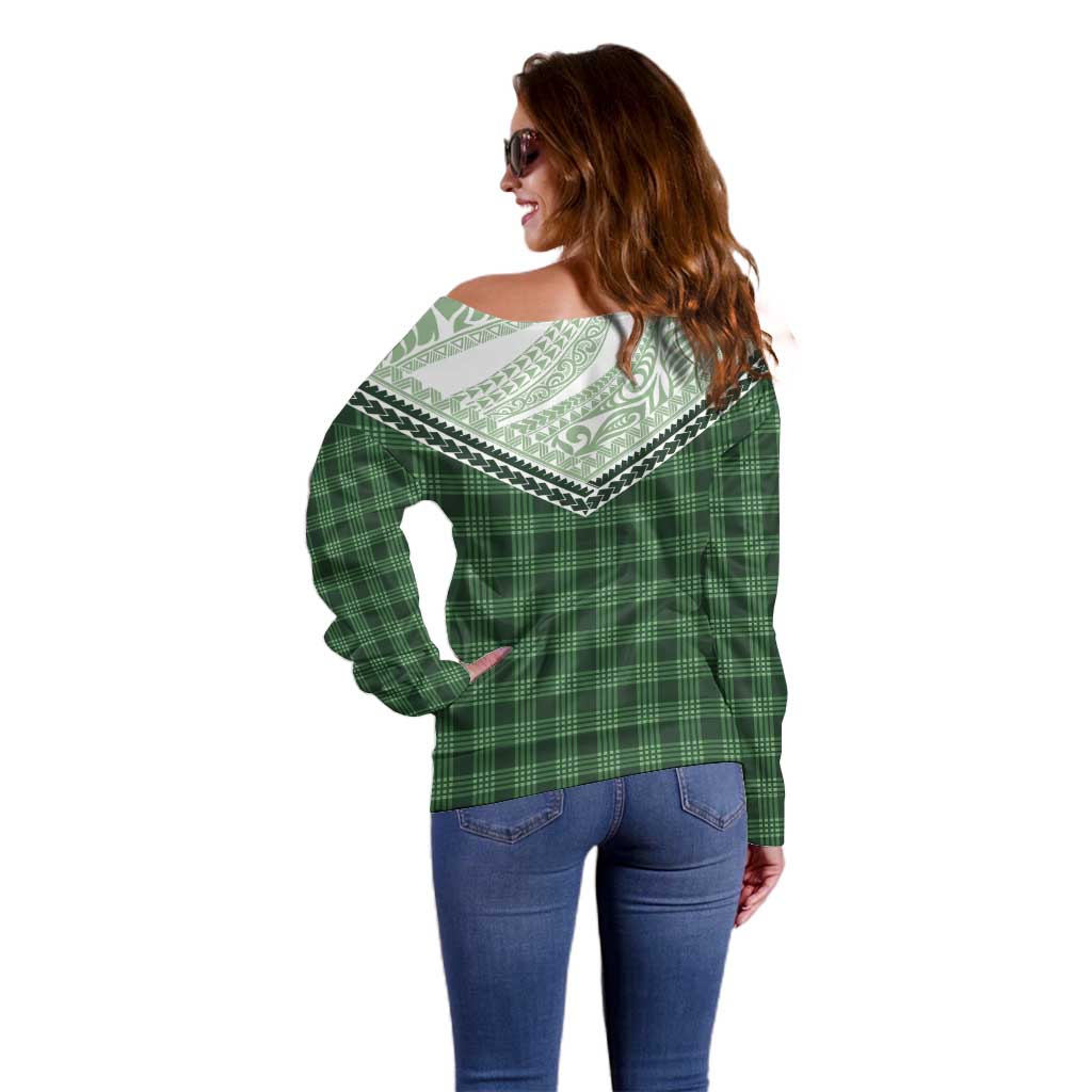 Aloha Hawaii Cowboys Paniolo Off Shoulder Sweater Forest Green Palaka - Polynesian Pride