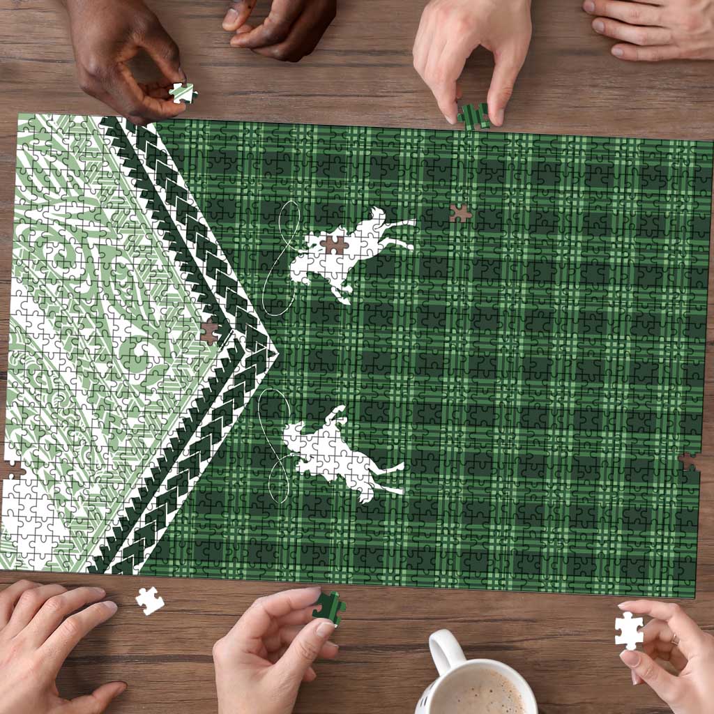 Aloha Hawaii Cowboys Paniolo Puzzle Forest Green Palaka LT7 - Polynesian Pride