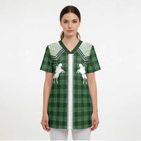Aloha Hawaii Cowboys Paniolo Scrub Top Forest Green Palaka - Polynesian Pride