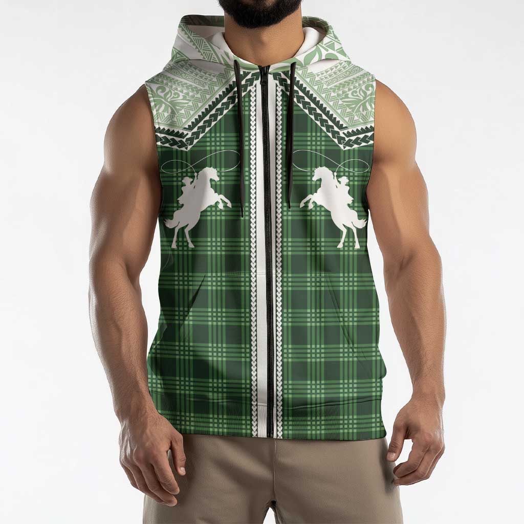 Aloha Hawaii Cowboys Paniolo Sleeveless Zip Hoodie Forest Green Palaka LT7