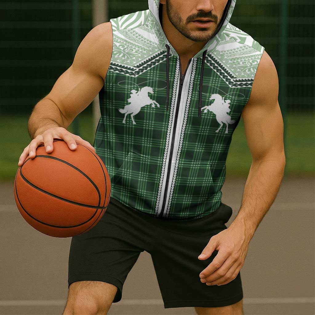 Aloha Hawaii Cowboys Paniolo Sleeveless Zip Hoodie Forest Green Palaka LT7