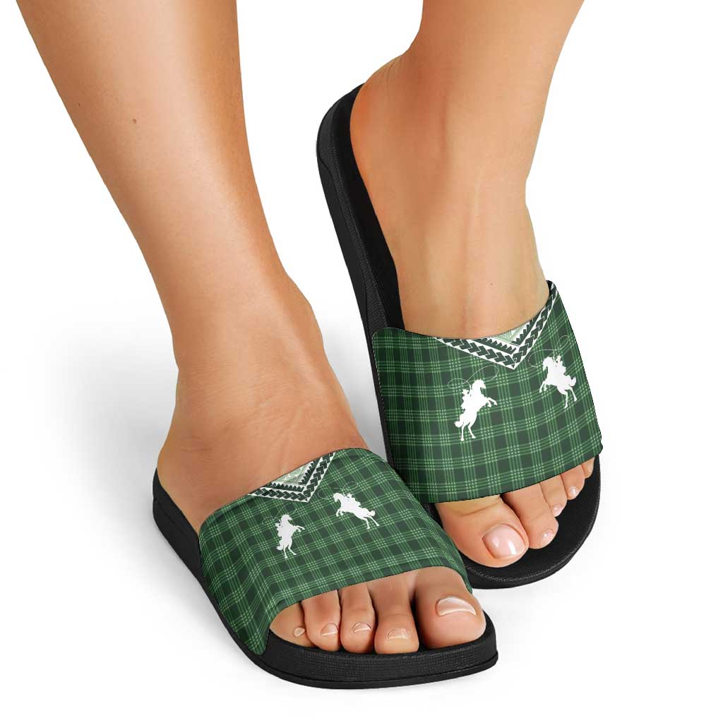 Aloha Hawaii Cowboys Paniolo Slide Sandals Forest Green Palaka - Polynesian Pride