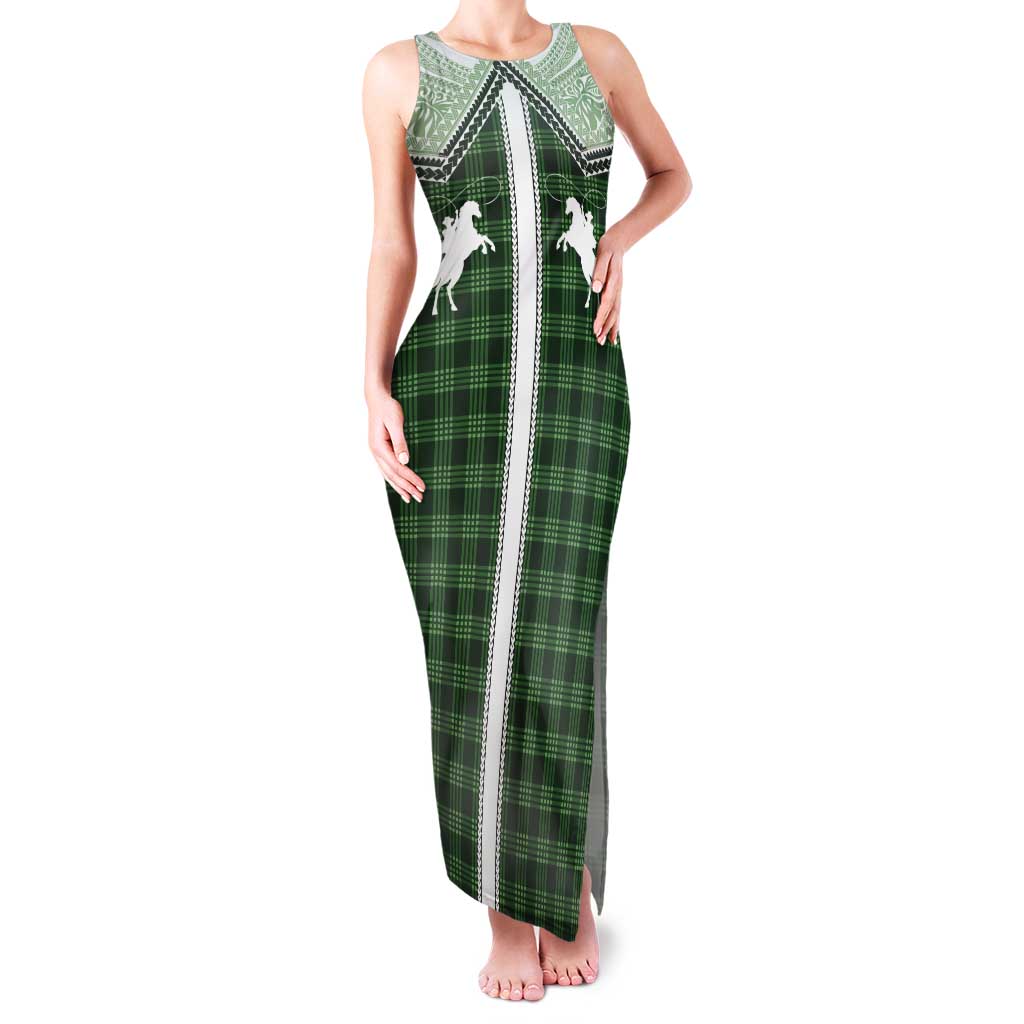 Aloha Hawaii Cowboys Paniolo Tank Maxi Dress Forest Green Palaka - Polynesian Pride