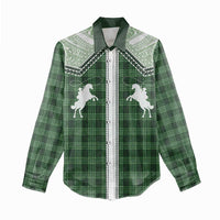 Aloha Hawaii Cowboys Paniolo Women Casual Shirt Forest Green Palaka - Polynesian Pride