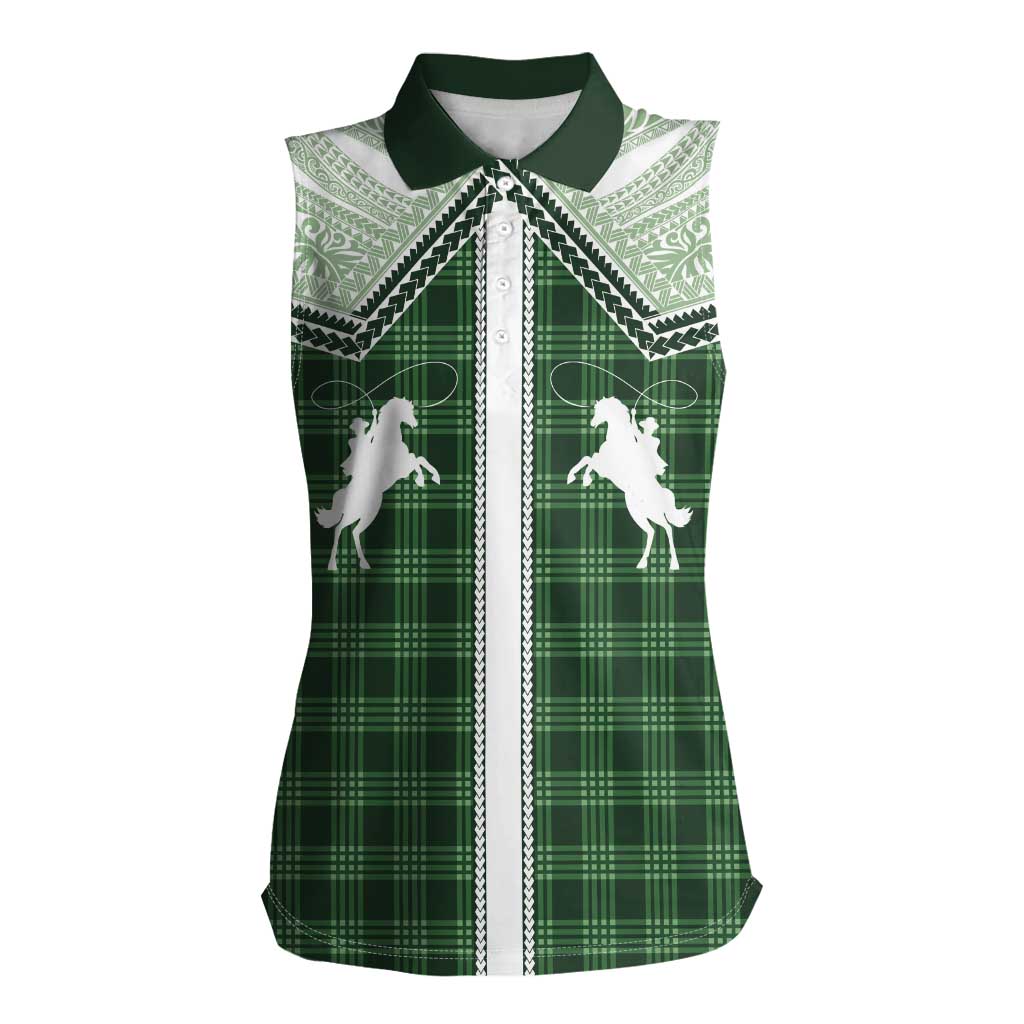 Aloha Hawaii Cowboys Paniolo Women Sleeveless Polo Shirt Forest Green Palaka LT7 Female Dark Green - Polynesian Pride