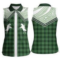Aloha Hawaii Cowboys Paniolo Women Sleeveless Polo Shirt Forest Green Palaka LT7 - Polynesian Pride