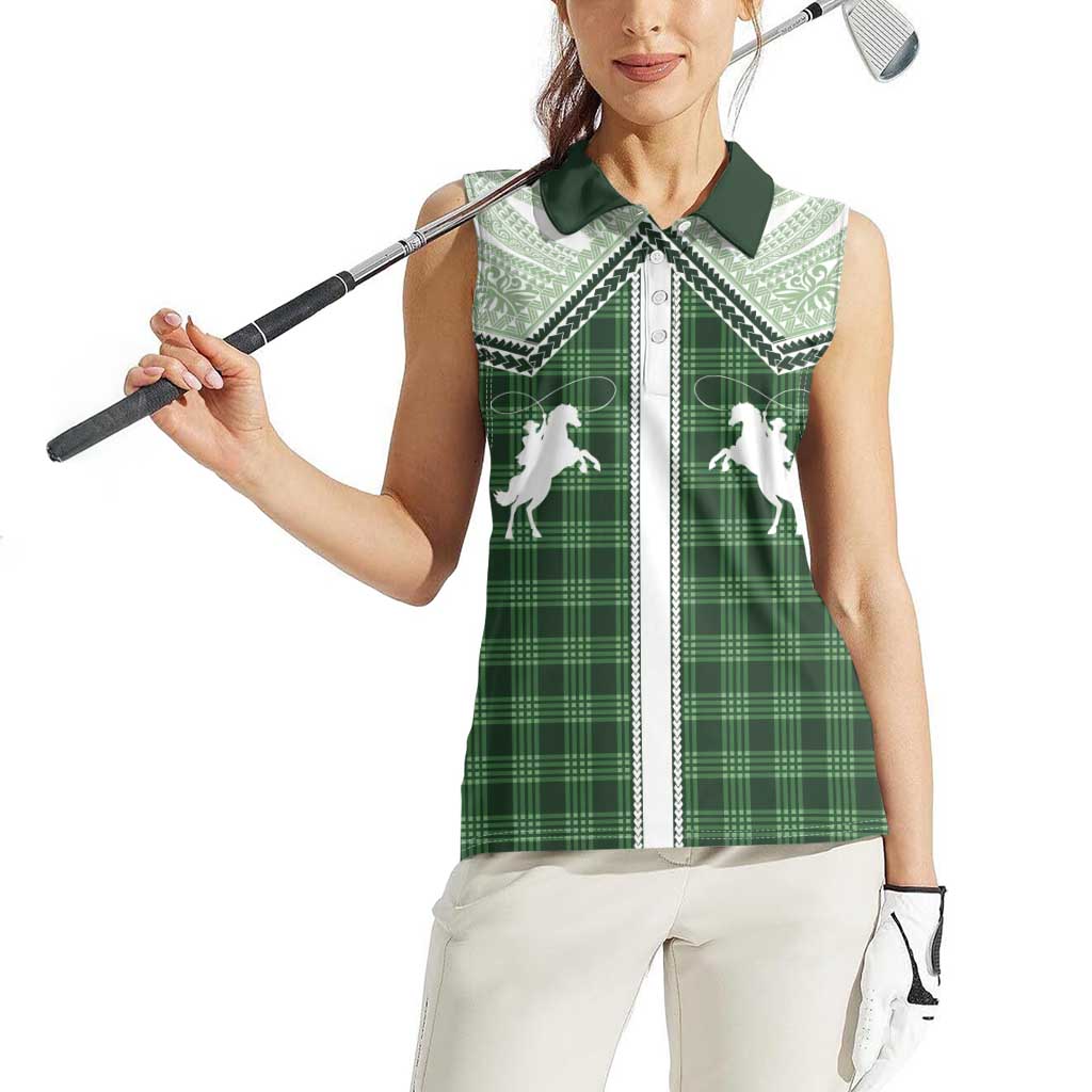 Aloha Hawaii Cowboys Paniolo Women Sleeveless Polo Shirt Forest Green Palaka LT7 - Polynesian Pride