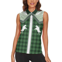 Aloha Hawaii Cowboys Paniolo Women Sleeveless Polo Shirt Forest Green Palaka LT7 - Polynesian Pride